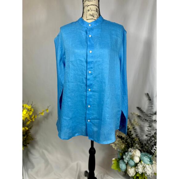 Piombo Pure Linen Long Sleeve Shirt with Mandarin Collar L - Picture 2 of 10